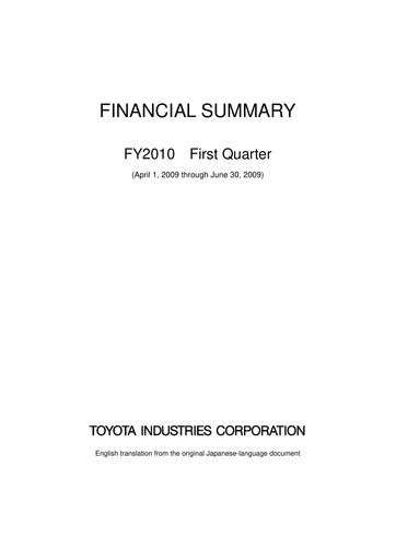 Thumbnail Toyota Industries
 Quarterly Report 2010-q1