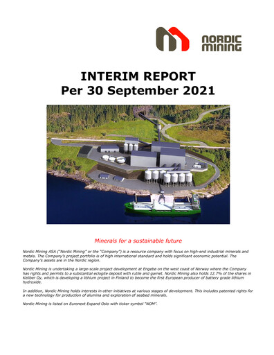 Thumbnail Nordic Mining ASA Quarterly Report 2021-q3