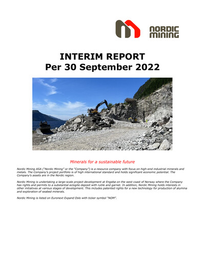Thumbnail Nordic Mining ASA Quarterly Report 2022-q3