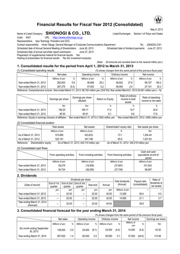 Thumbnail Shionogi
 Financial Statement fy2012
