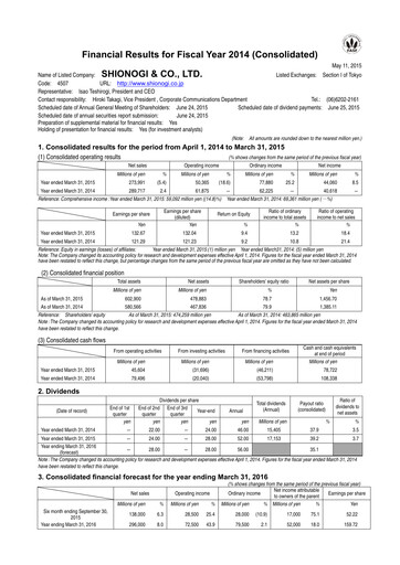 Thumbnail Shionogi
 Financial Statement fy2014