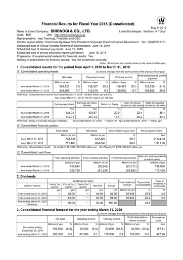 Thumbnail Shionogi
 Financial Statement fy2018