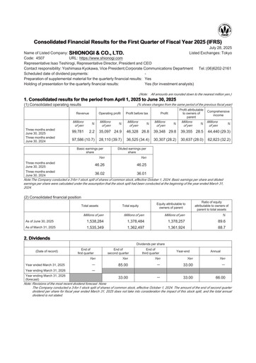 Thumbnail Shionogi
 Quarterly Report fy2025-q1