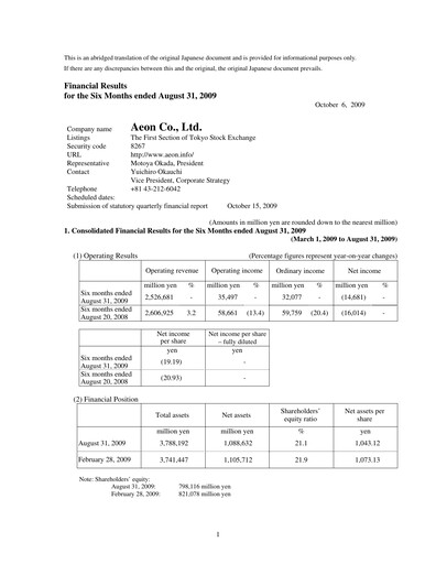 Vorschaubild Aeon Finanzbericht fy2009-h1