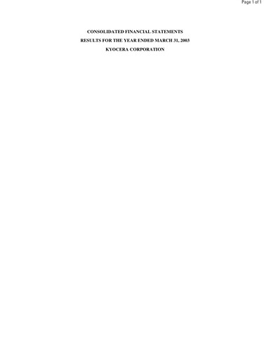 Thumbnail Kyocera
 Financial Report 2003