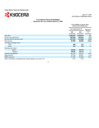 Thumbnail Kyocera
 Financial Report 2005