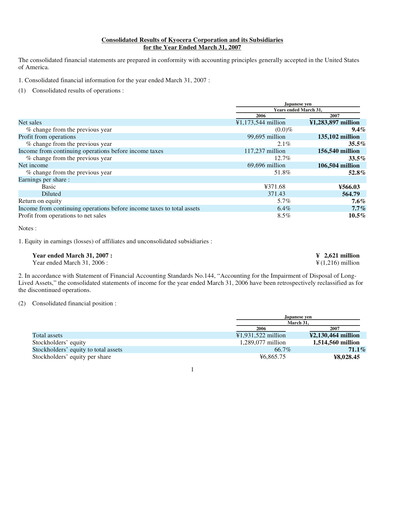 Thumbnail Kyocera
 Financial Report 2007