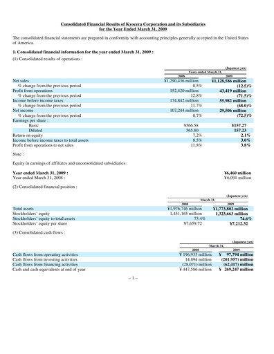 Thumbnail Kyocera
 Financial Report 2009