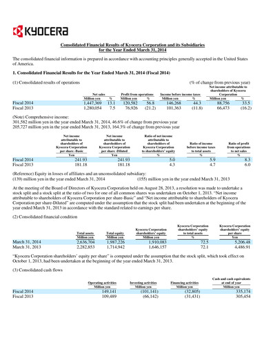 Thumbnail Kyocera
 Financial Report 2014