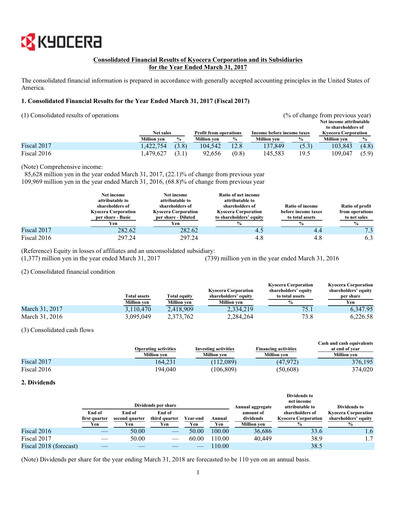 Thumbnail Kyocera
 Financial Report 2017