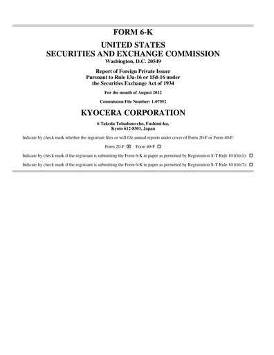 Miniature Kyocera
 Rapport trimestriel 2012-q1