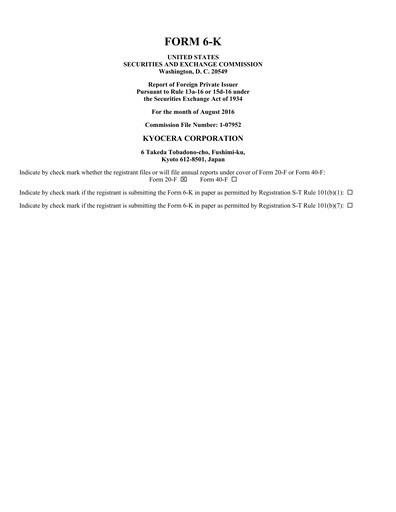 Miniature Kyocera
 Rapport trimestriel 2016-q1