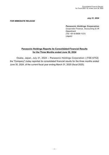 Miniature Panasonic Rapport financier 2024-q1