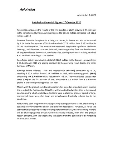 Miniature Autohellas Rapport trimestriel 2020-q1
