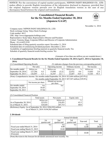 Thumbnail Nippon Paint
 Half-year Report 2014-h1