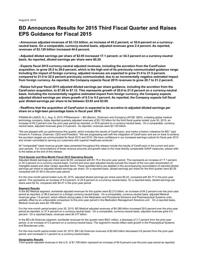 Vorschaubild Becton Dickinson Quartalsbericht 2015-q3
