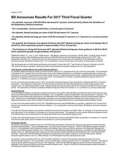 Vorschaubild Becton Dickinson Quartalsbericht 2017-q3
