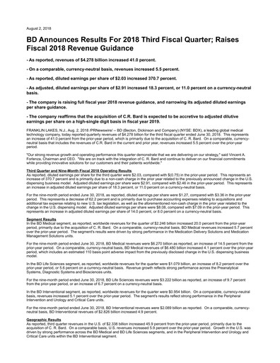 Vorschaubild Becton Dickinson Quartalsbericht 2018-q3