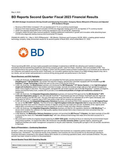 Vorschaubild Becton Dickinson Quartalsbericht 2023-q2