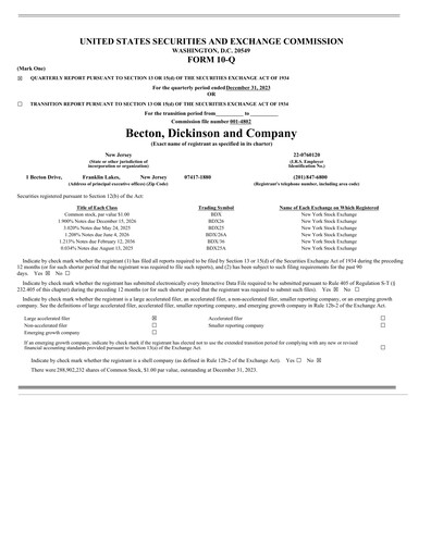Thumbnail Becton Dickinson Quarterly Report 2024-q1