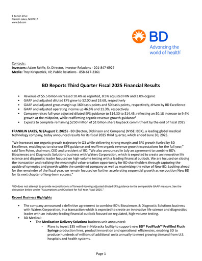 Vorschaubild Becton Dickinson Quartalsbericht 2025-q3