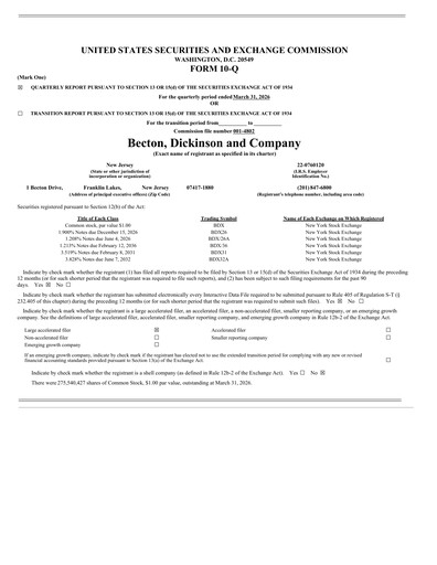 Thumbnail Becton Dickinson Quarterly Report 2026-q2