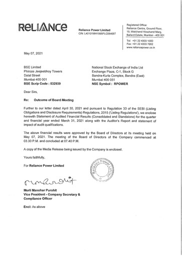 Vorschaubild Reliance Power
 Finanzmitteilung 2020-2021
