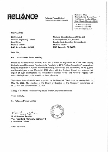 Vorschaubild Reliance Power
 Finanzmitteilung 2021-2022