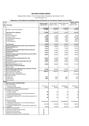 Thumbnail Reliance Power
 Quarterly Report 2013-q1