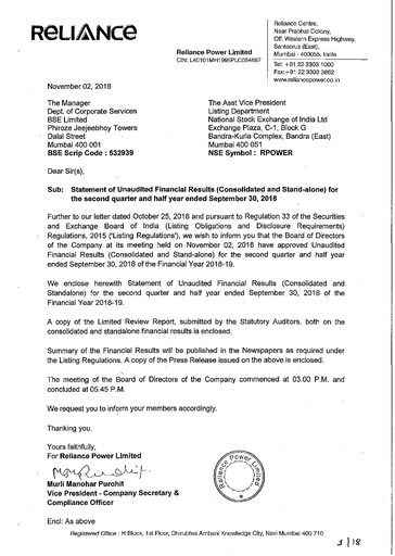 Thumbnail Reliance Power
 Quarterly Report 2018-q2