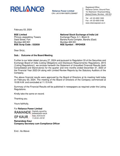 Thumbnail Reliance Power
 Quarterly Report 2023-q3