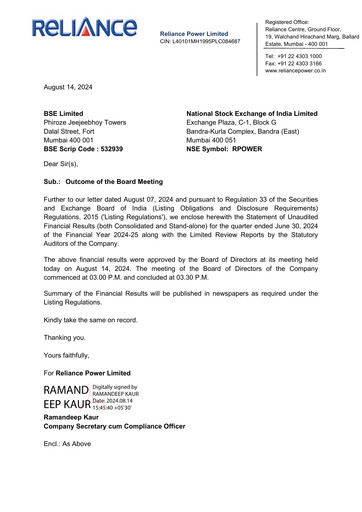 Thumbnail Reliance Power
 Quarterly Report 2024-q1