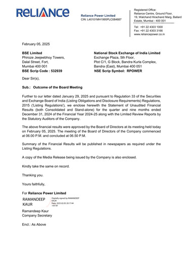 Thumbnail Reliance Power
 Quarterly Report 2024-q3