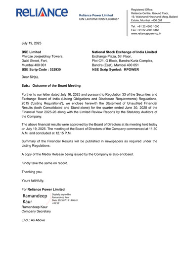 Thumbnail Reliance Power
 Quarterly Report 2025-q1