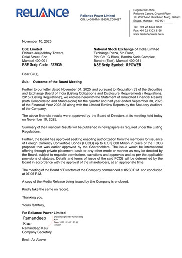Thumbnail Reliance Power
 Quarterly Report 2025-q2