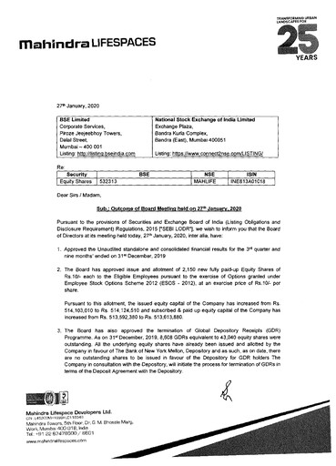 Thumbnail Mahindra Lifespaces
 Quarterly Report 2019-q3