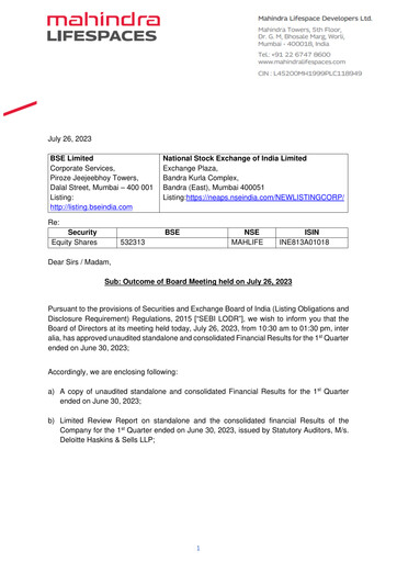 Thumbnail Mahindra Lifespaces
 Quarterly Report 2023-q1