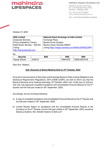 Thumbnail Mahindra Lifespaces
 Quarterly Report 2023-q2
