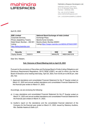 Thumbnail Mahindra Lifespaces
 Quarterly Report 2023-q4