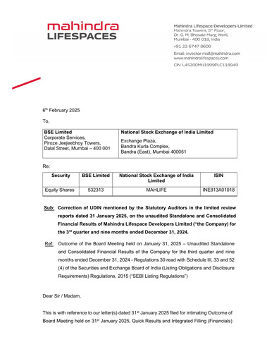 Thumbnail Mahindra Lifespaces
 Quarterly Report 2024-q3