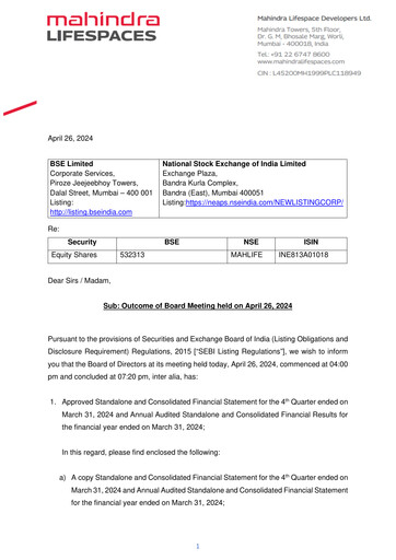 Thumbnail Mahindra Lifespaces
 Quarterly Report 2024-q4