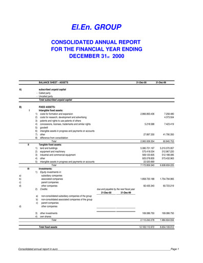 Thumbnail EL.En. S.p.A. (Elen Group) Financial Statement 2000