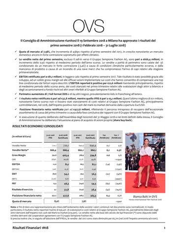 Vorschaubild OVS S.p.A. Halbjahresbericht 2018-h1