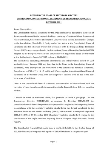 Thumbnail Cembre S.p.A. Financial Statement 2021