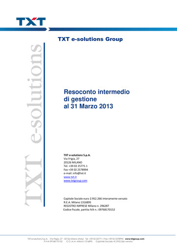 Thumbnail TXT e-solutions Quarterly Report 2013-q1