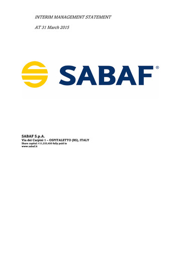 Miniature Sabaf S.p.A. Rapport trimestriel 2015-q1