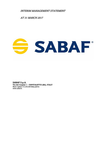 Miniature Sabaf S.p.A. Rapport trimestriel 2017-q1