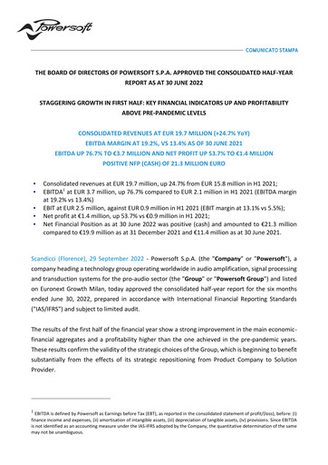 Miniature Powersoft Rapport semestriel 2022-h1