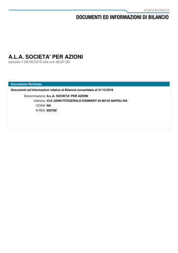 Thumbnail A.L.A. società per azioni Annual Report 2018