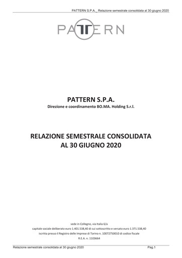 Thumbnail Pattern S.p.A. Half-year Report 2020-h1